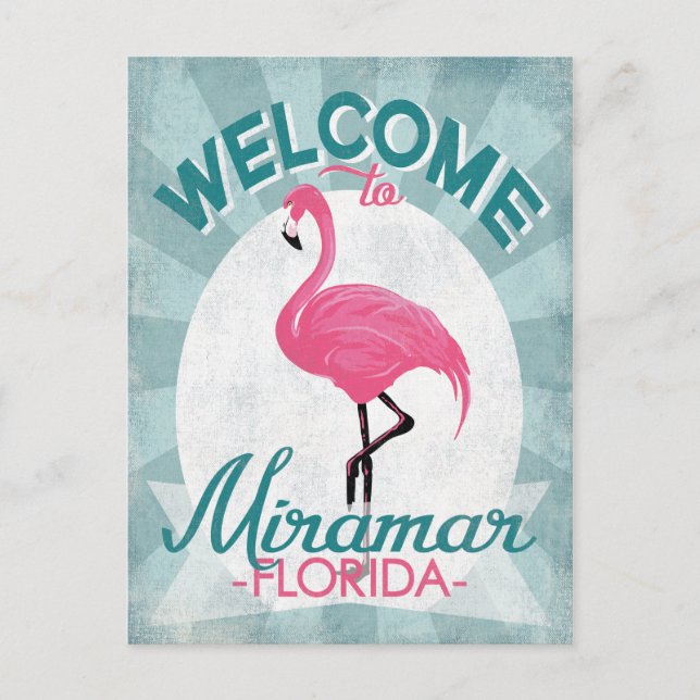 Carte Postale Miramar Florida Flamant rose rose Rétro (Devant)
