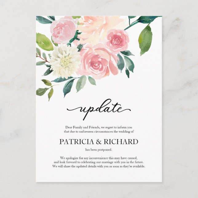 Carte Postale Mise à jour du report du Mariage floral (Devant)