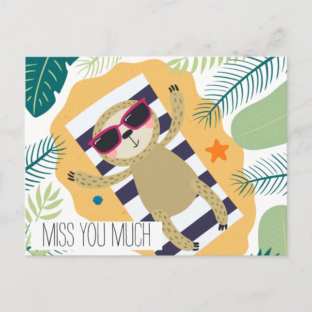 Carte Postale Miss You Sloth Vacation Beach Pool (Devant)