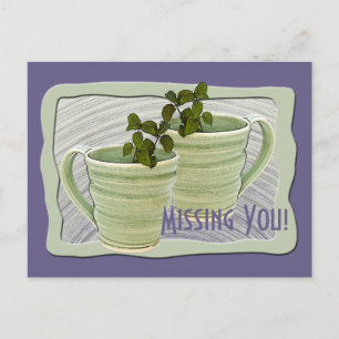 Carte Postale Miss You Two Green Mugs Mint Sprigs Photo Custom