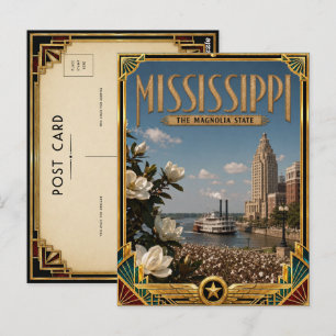 Carte Postale Mississippi Art déco vintage de l'âge d'or