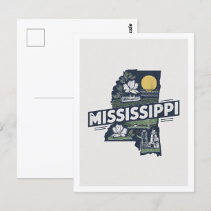 Carte Postale Mississippi Retro Voyage Design Icone États-Unis