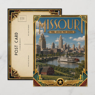 Carte Postale Missouri Art Déco vintage de l'âge d'or