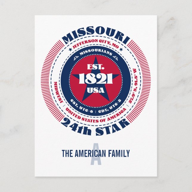 Carte Postale Missouri, Jefferson City, MO, Patriotique, Monogra (Devant)