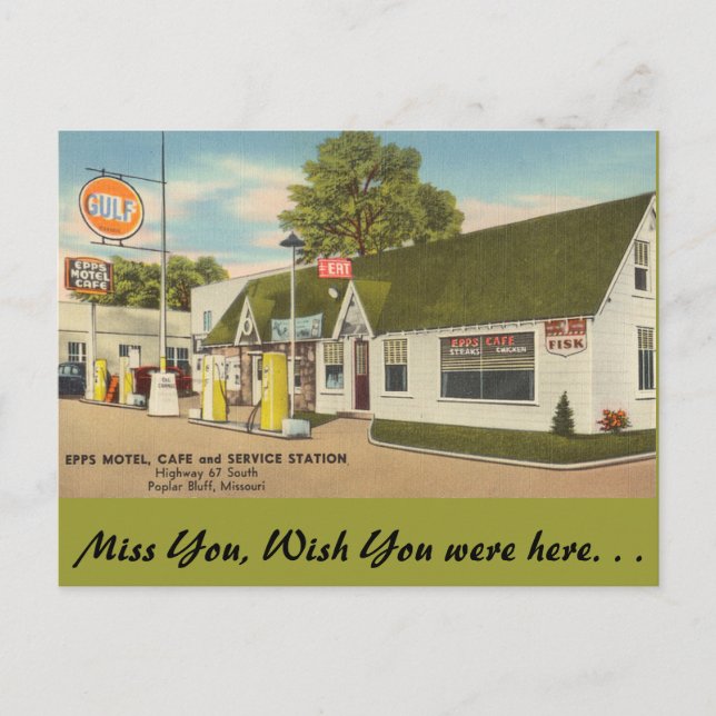 Carte Postale Missouri, Motel Epps, Café, Poplar Bluff (Devant)
