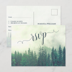 Carte Postale Misty Mountains Green Pine Forest Wedding RSVP