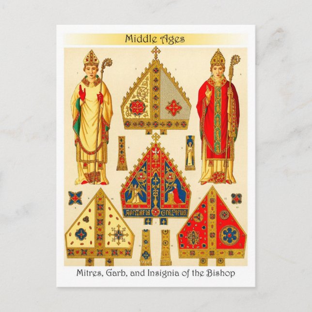 Carte Postale Miters, Garb et Insignes de l'évêque (Devant)