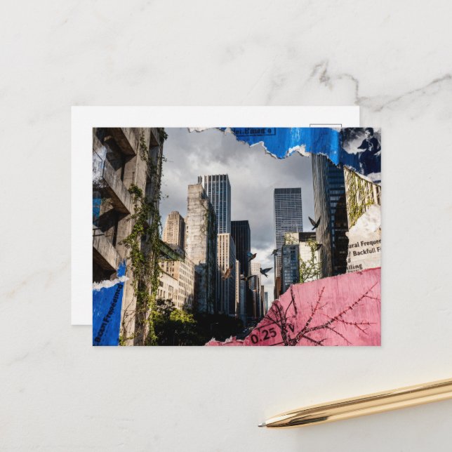 Carte Postale Mixed media Architecture Collage (Devant/Arrière en situation)