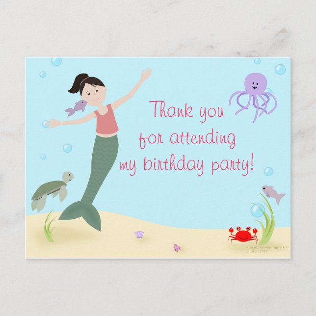 Carte Postale Mlle Mermaid Merci de cheveux foncés (Devant)