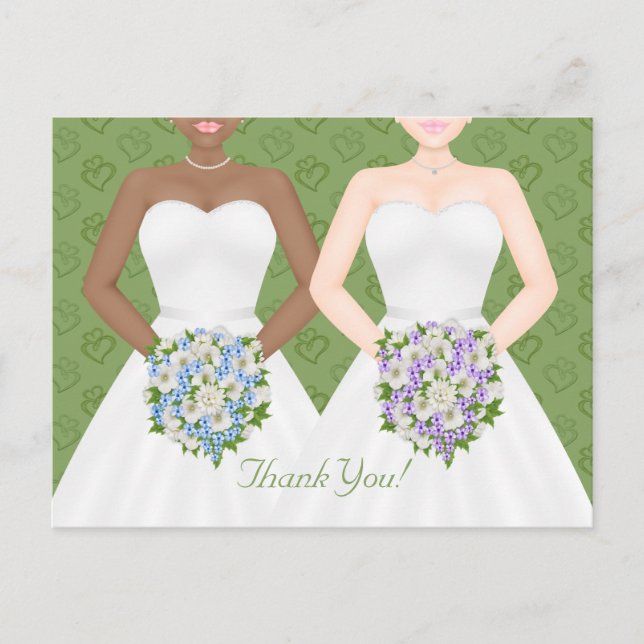 Carte Postale Mme et Mme Two Brides Lesbian Mariage Merci (Devant)