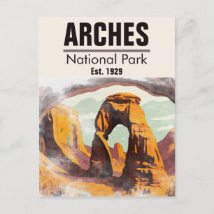 Carte Postale Moab Utah Vintage Sunset Arches Aquarelle extérieu