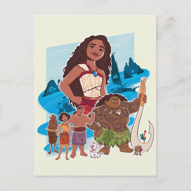 Carte Postale Moana & Crew vole au-delà de l'Horizon (Devant)