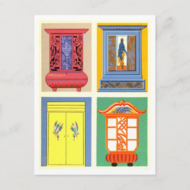 Carte Postale Mobilier Art Nouveau coloré Vintage (Devant)