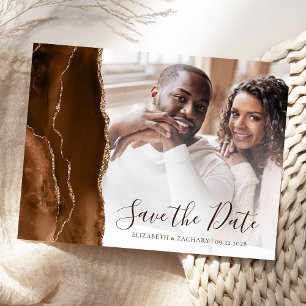 Carte Postale Mocha Brown Gold Agate Photo Enregistrer la date