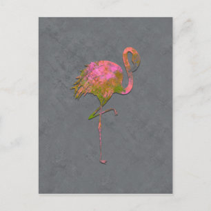 Carte Postale Mod Coloré Été Flamant Rose Chic Moderne Gris