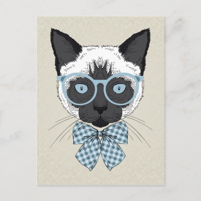 Carte Postale Mode Chat Siamese Smart (Devant)