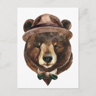 Carte Postale Mode de l'ours aquarelle