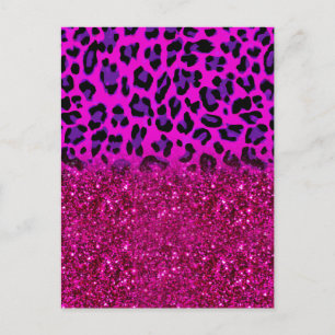 Carte Postale Mode moderne rose violet Parties scintillant Leopa