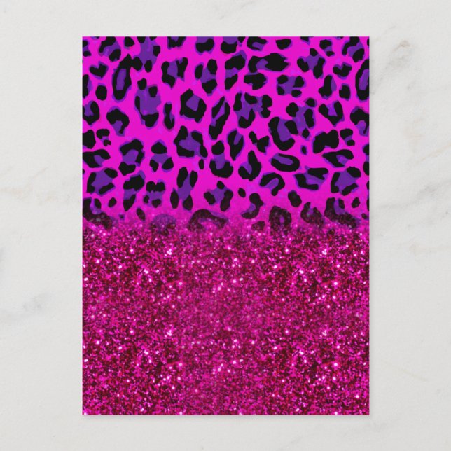 Carte Postale Mode moderne rose violet Parties scintillant Leopa (Devant)