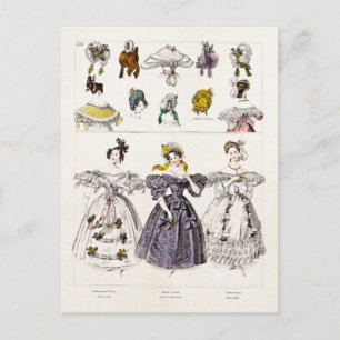 Carte Postale Mode Paris 1800s vintage - Robe et Casquette franç