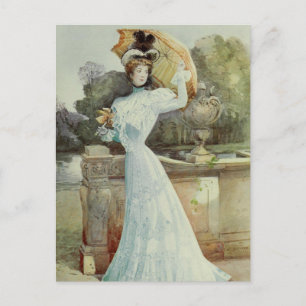 Carte Postale Mode Vintage Victorienne - Robe Aqua