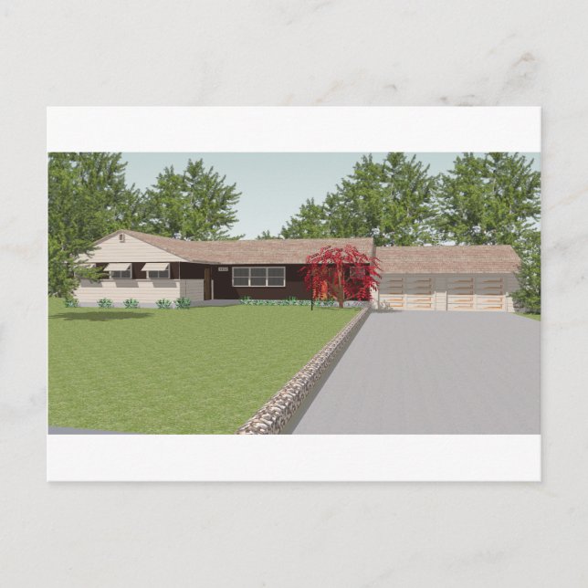 Carte Postale Modèle 3D : Maison de style Ranch : (Devant)