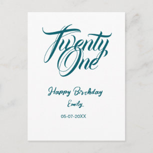 Carte Postale modèle bleu pour 21e anniversaire avec nom date an