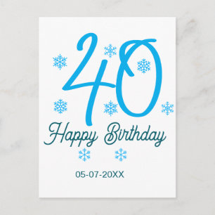 Carte Postale modèle bleu pour 40e anniversaire avec nom date an