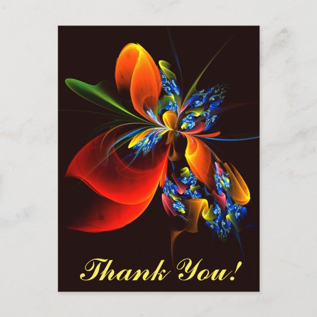 Carte Postale Modèle d'art abstrait moderne floral orange bleu # (Devant)