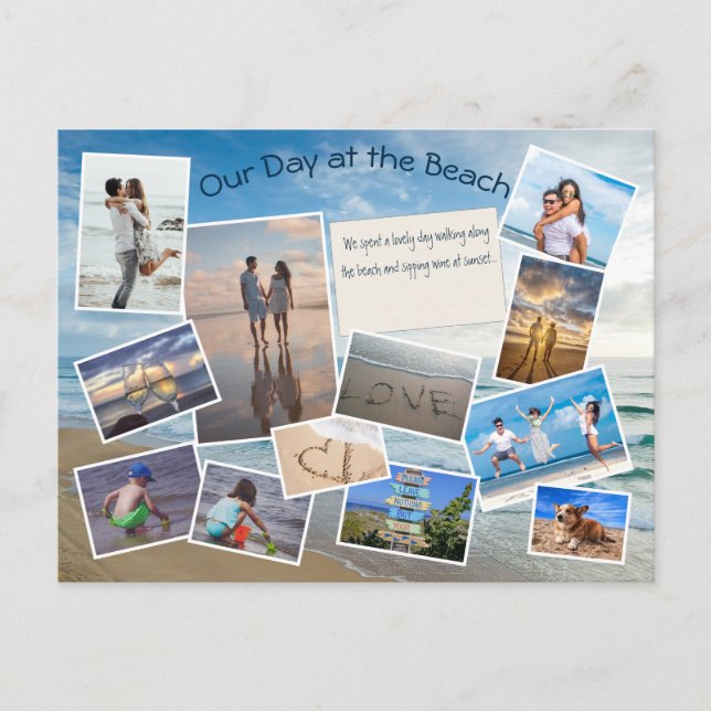 Carte Postale Modèle de collage photo d'une journée à la plage (Devant)
