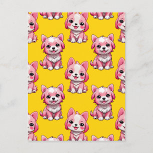 Carte Postale Modèle de design de chiot rose - Jaune 
