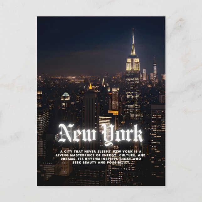 Carte Postale Modèle de l'affiche Skyline de New York (Devant)