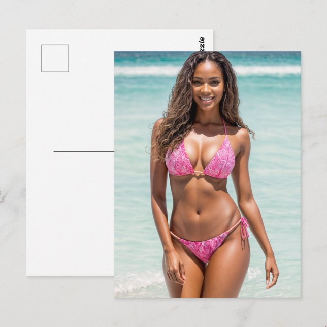 Carte Postale Modèle de maillot de bain afro-américain souriant (Devant / Derrière)