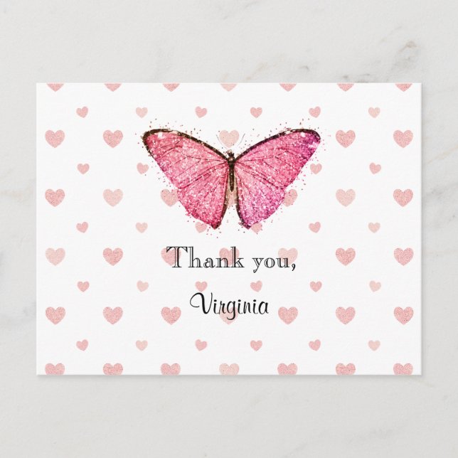 Carte Postale Modèle de Merci de Parties scintillant rose et bla (Devant)