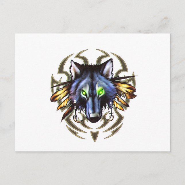 Carte Postale Modèle de tatouage de loup tribal (Devant)