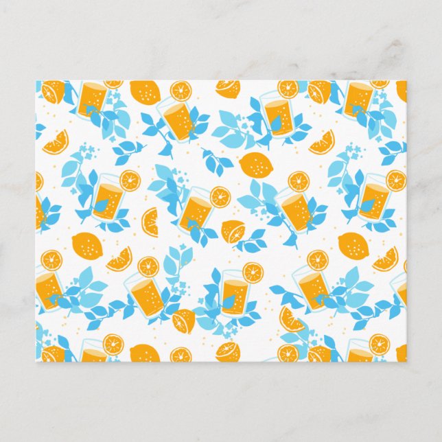 Carte Postale Modèle floral bleu citron et citron (Devant)