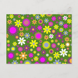 Carte Postale Modèle floral rétro - Papier peint à fleurs des an