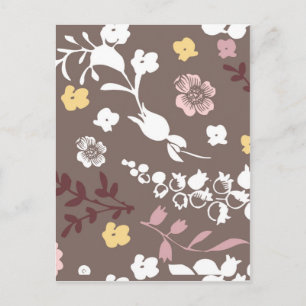 Carte Postale Modèle floral romantique Brown et rose Vintage