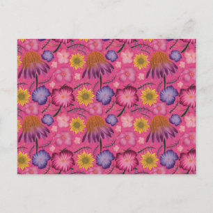 Carte Postale Modèle floral rose fleur sauvage