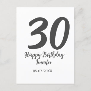 Carte Postale modèle noir 30e anniversaire ajouter nom date anné