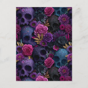 Carte Postale Modèle sans couture de crâne floral gothique foncé
