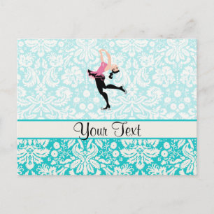 Carte Postale Modèle turquoise Damask Patinage sur glace