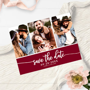 Carte Postale Modern 3 Photo Collage Mariage Enregistrer La Date