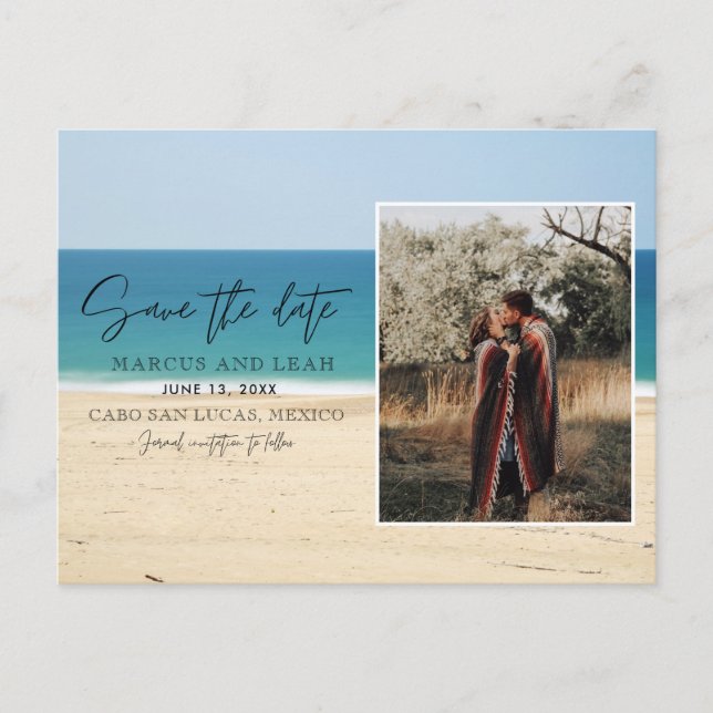 Carte Postale Modern Beach Wedding Photo Enregistrer la date (Devant)