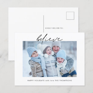 Carte Postale Modern Believe Script Nom photo Bleu Noël