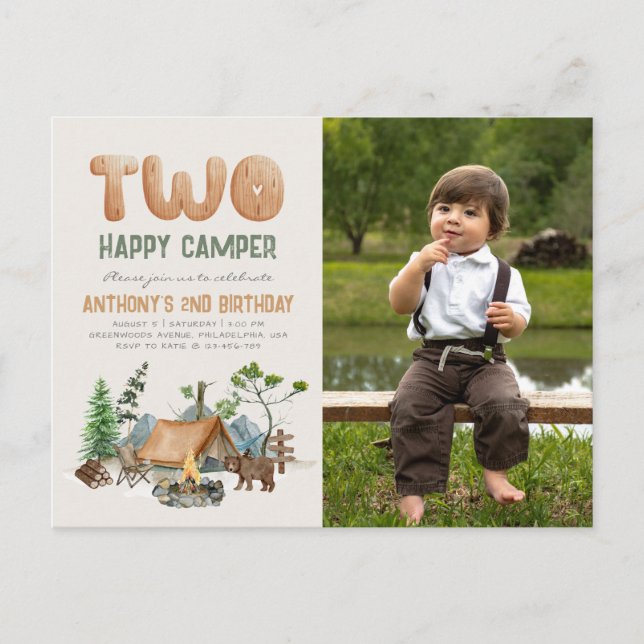 Carte Postale Modern Cute Two Happy Camper Photo 2e anniversaire (Devant)