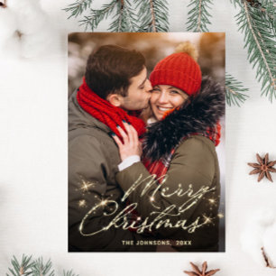 Carte Postale Modern Golden Holiday PHOTO Christmas Greeting