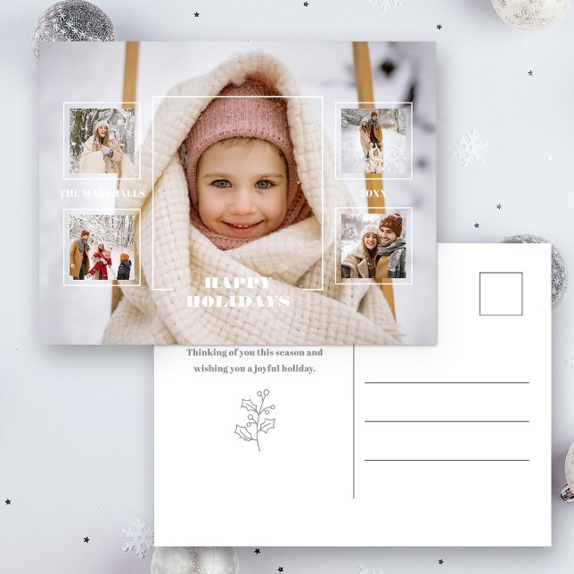 Carte Postale Modern Happy Holidays Thin Line Border 5-Photo (Créateur téléchargé)