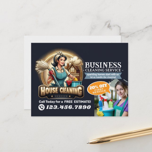 Carte Postale Modern House Cleaning Maid Service Housekeeping (Devant/Arrière en situation)