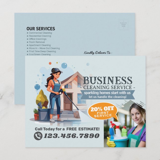 Carte Postale Modern House Cleaning Maid Service Housekeeping (Devant / Derrière)